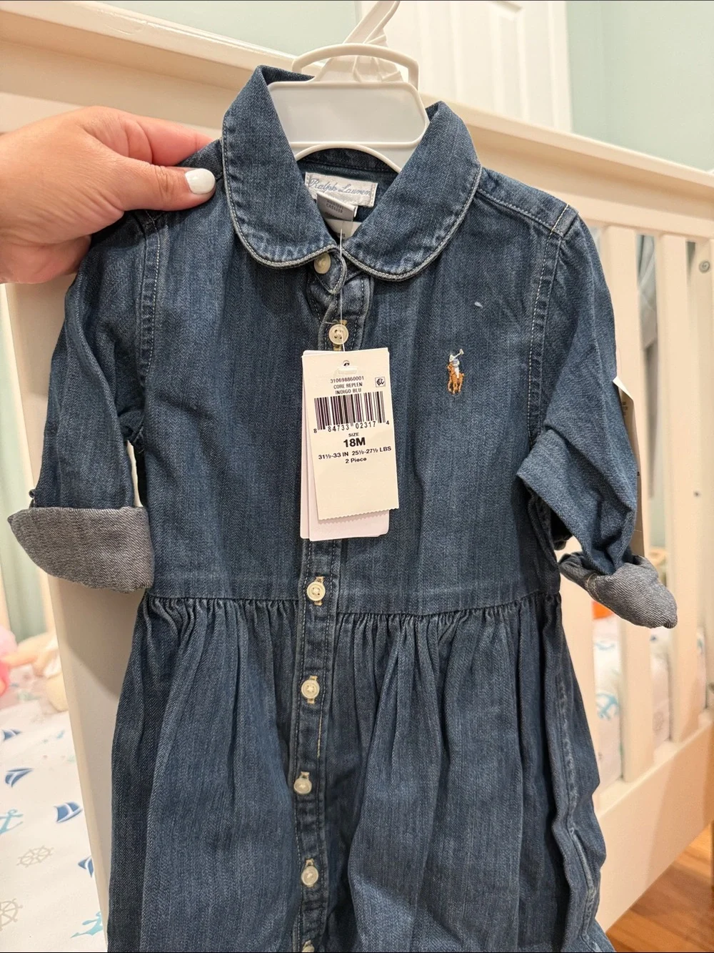 Ralph Lauren Girls Dark Blue Denim Button-Front Dress